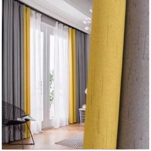 Cortina bicolor lino gris y mostaza