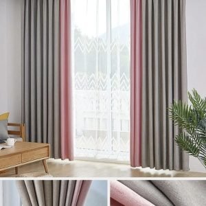 Cortina bicolor lino gris palo rosa
