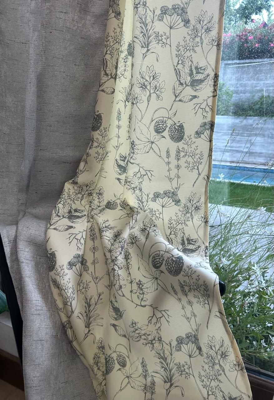 Cortina bicolor lino gris con diseño