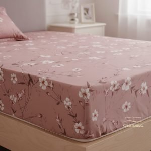 Sabana Plaza y Media 144 Hilos: Estampado Floral Rosa