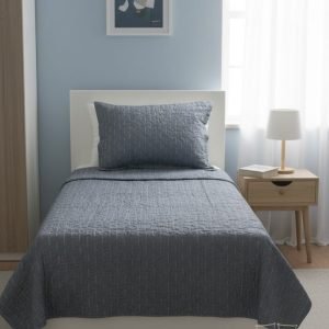 cubrecama quilt verano plaza y media gris con lineas