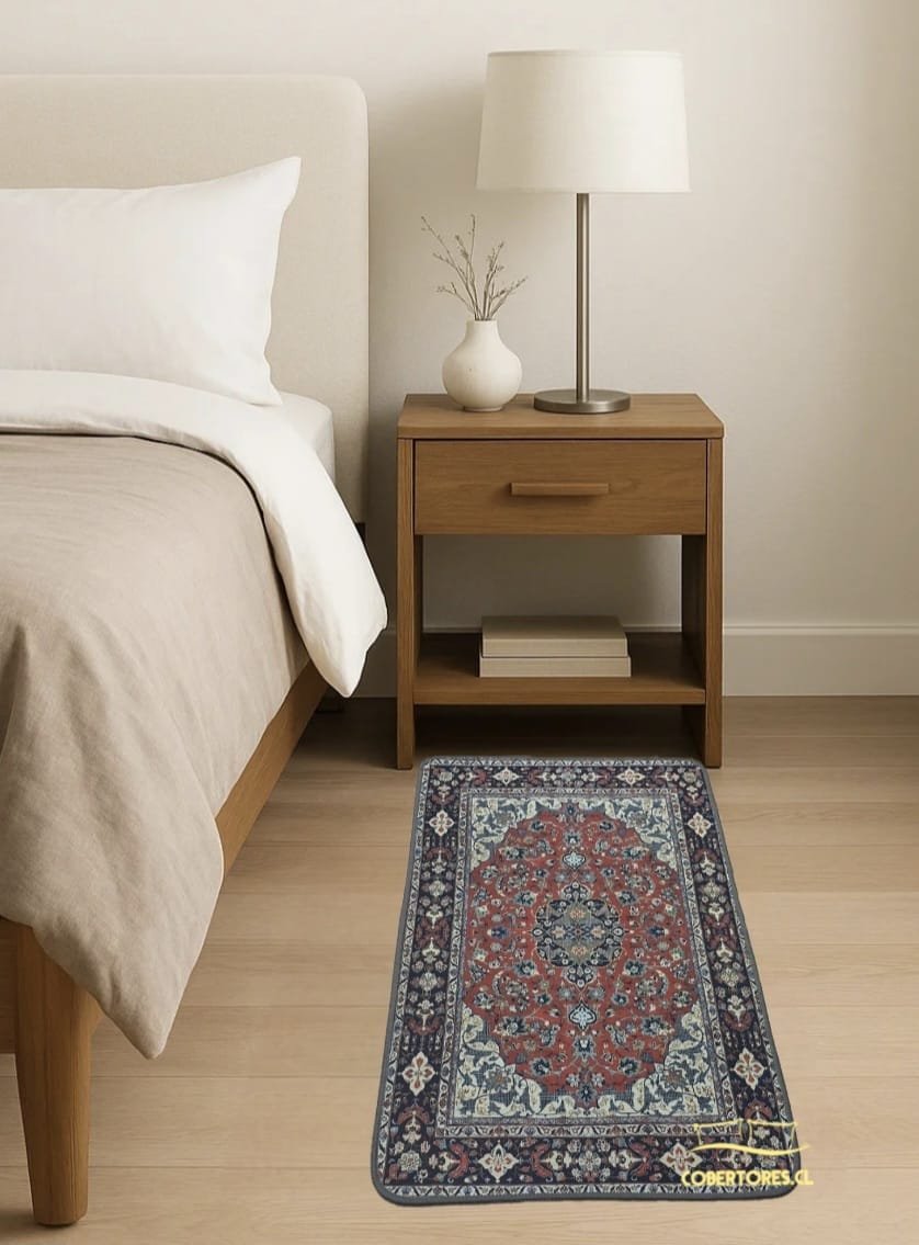 Alfombrilla Bajada de Cama Oriental Granate/Marino - 80x50 cm