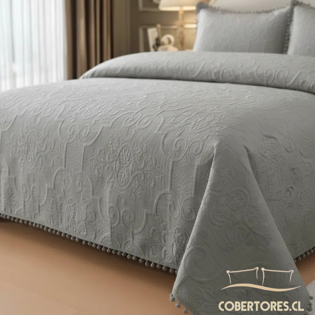 cubrecama quilt verano plaza y media gris con diseño