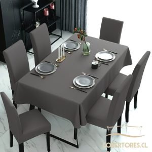 set comedor 7 piezas mantel + 6 fundas de silla Plomo