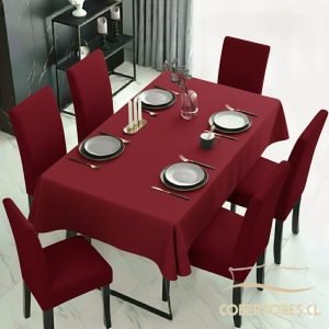 set comedor 7 piezas mantel + 6 fundas de silla Burdeo