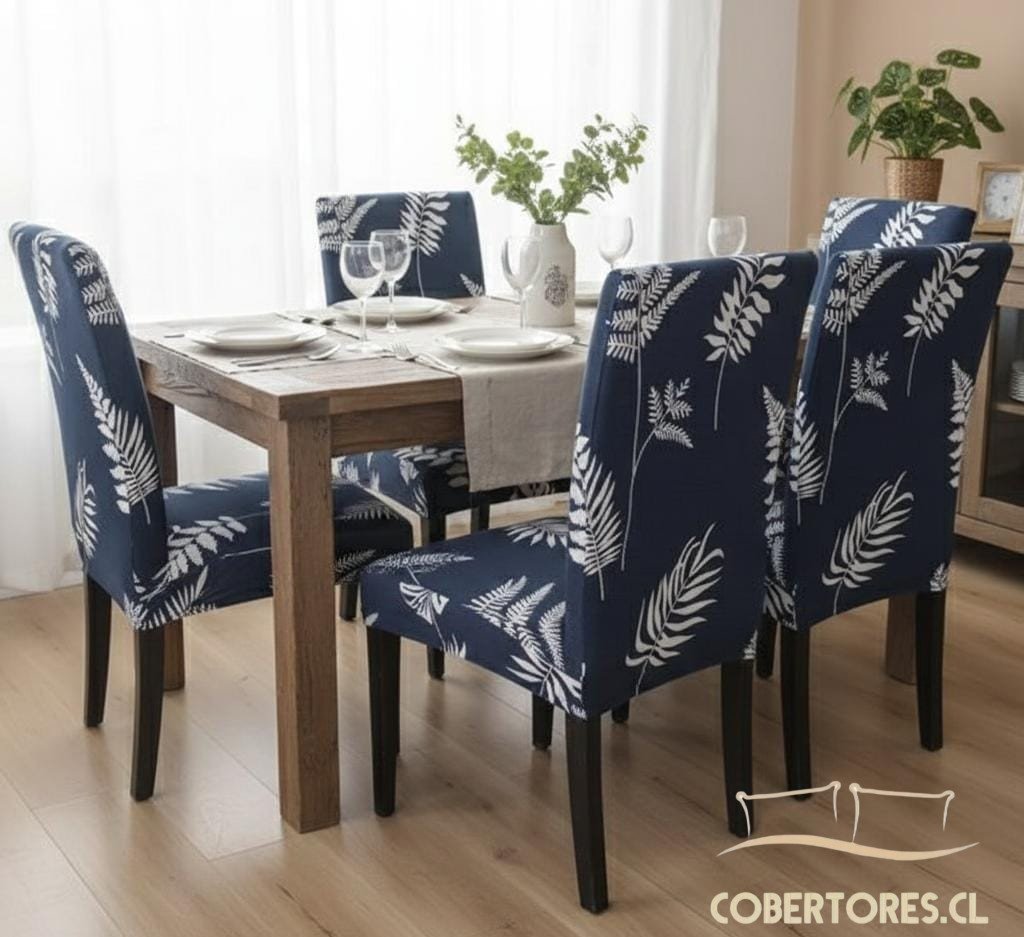fundas para sillas 6 unidades diseño hojas elasticada