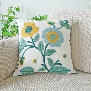 Funda de cojin bordada de lino 45 x 45 cm