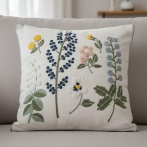 Funda de cojin bordada de lino  45 x 45 cm