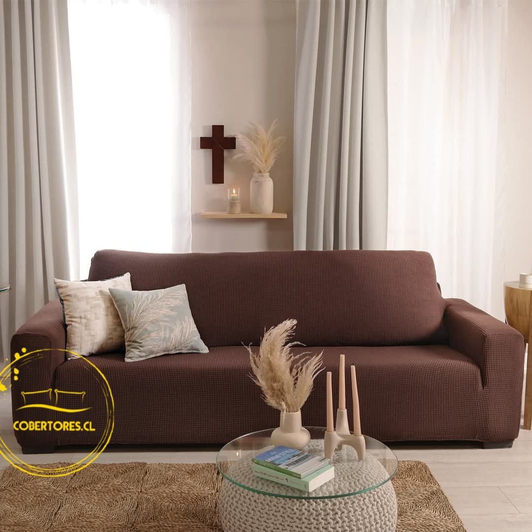 funda de sillon de tres cuerpos texturizado color cafe
