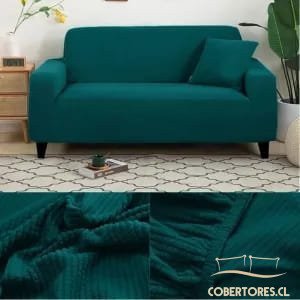 funda de sillon de tres cuerpos texturizado color verde petroleo
