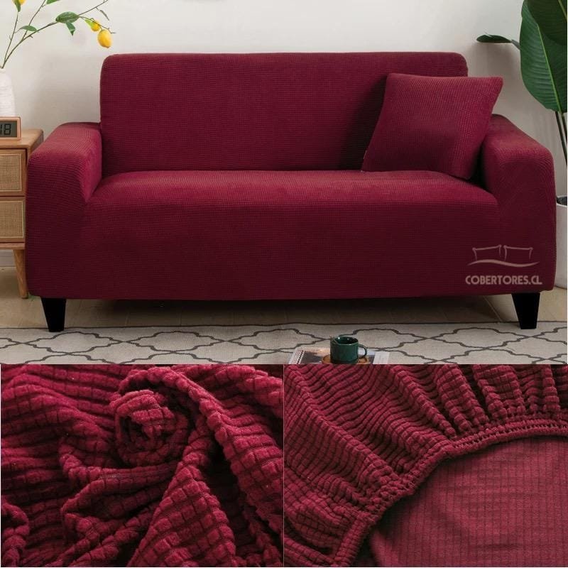 funda de sillon de tres cuerpos texturizado color burdeo