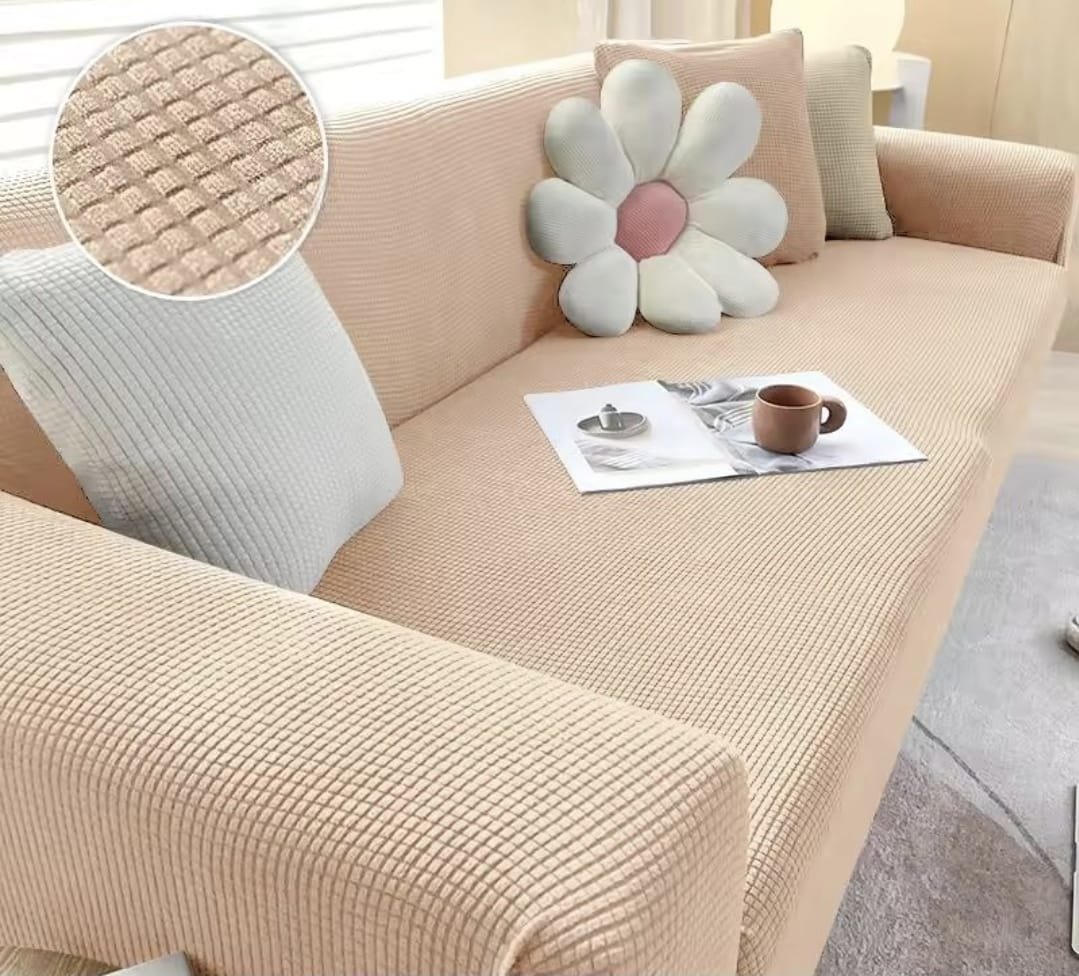 funda de sillon de tres cuerpos texturizado color nude