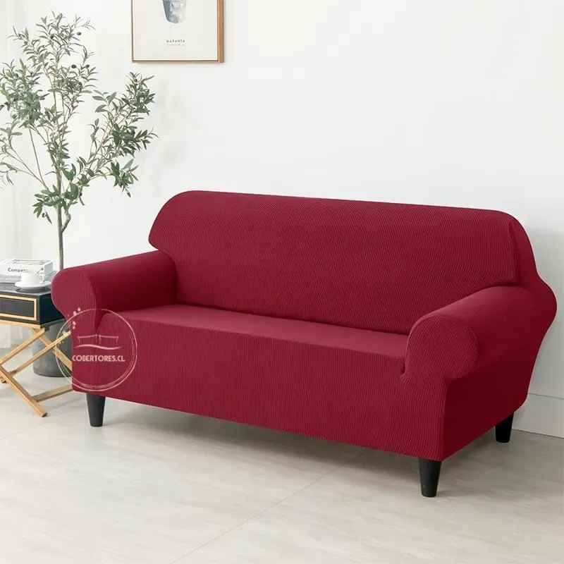 funda de sillon de tres cuerpos texturizado color burdeo