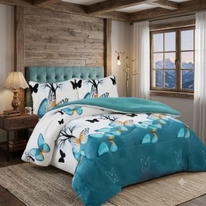 Cubrecama Plush Chiporro 2 Plazas Mariposas Turquesa Térmico + 2 Fundas (230 x 250 cm)