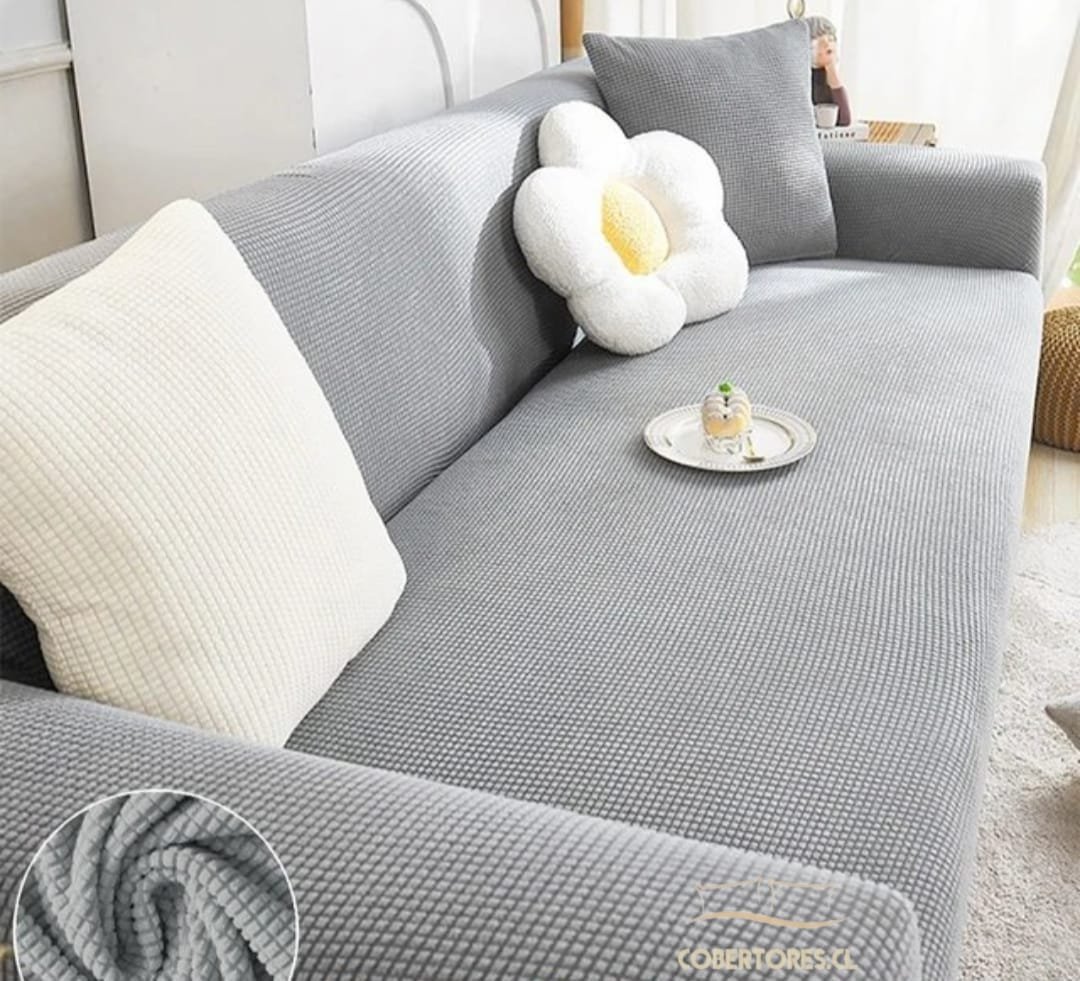 funda de sillon de tres cuerpos texturizado color gris