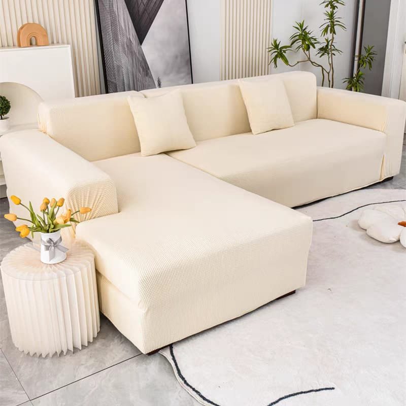 Funda de sofa L texturizada cuadrille plomo