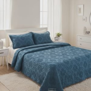 Colcha tufting quilt dos plazas azul petroleo