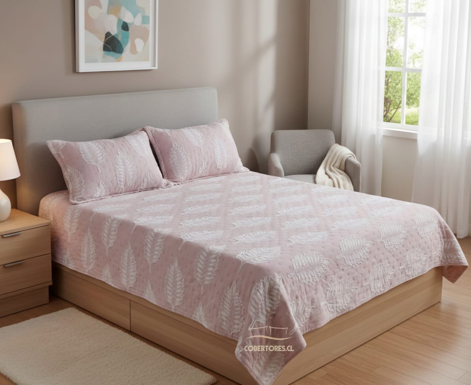 Colcha tufting quilt dos plazas rosa
