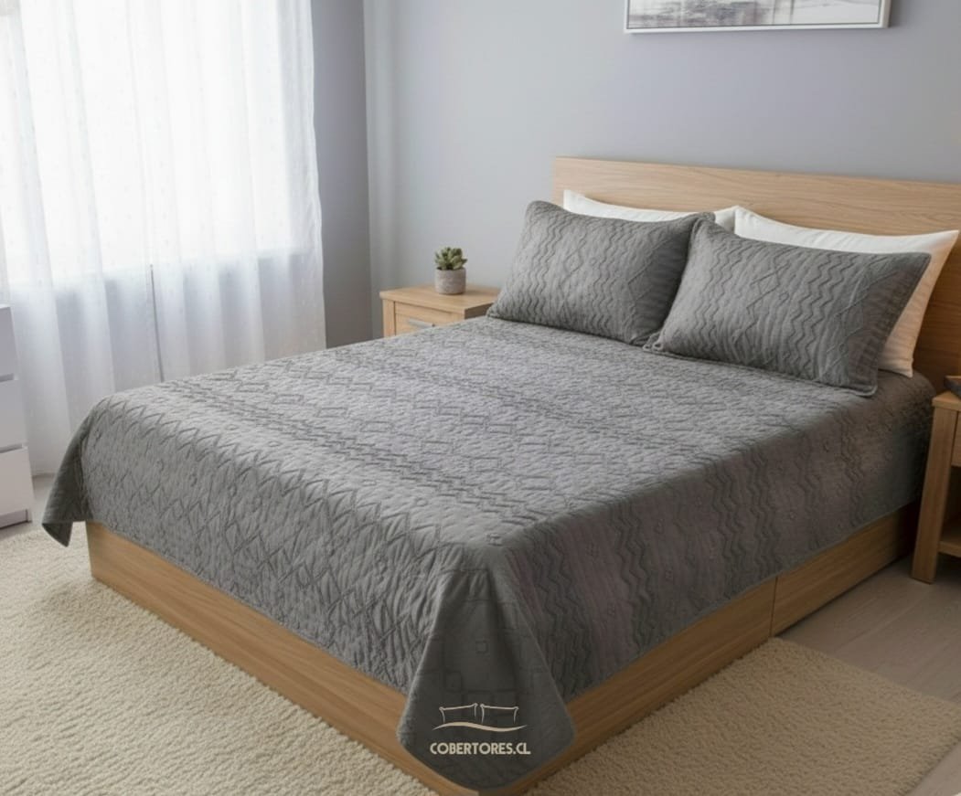 Colcha tufting quilt dos plazas plomo