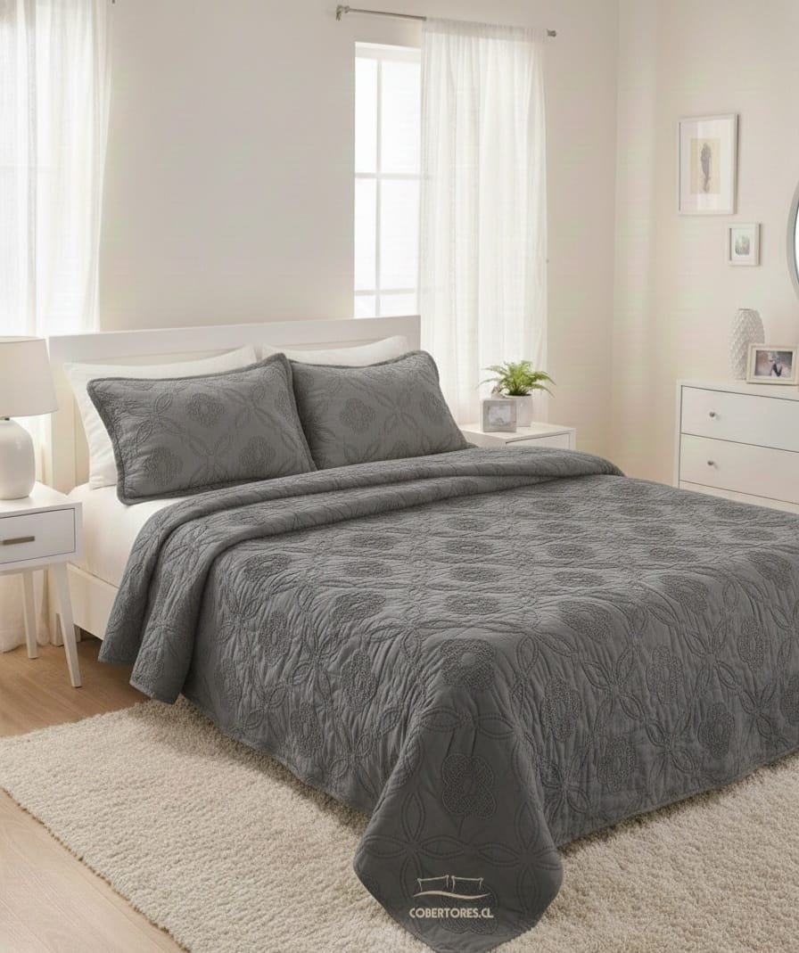 Colcha tufting quilt dos plazas plomo