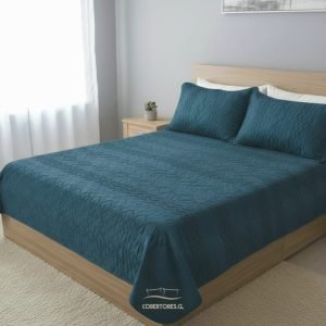 Colcha tufting quilt dos plazas azul petroleo