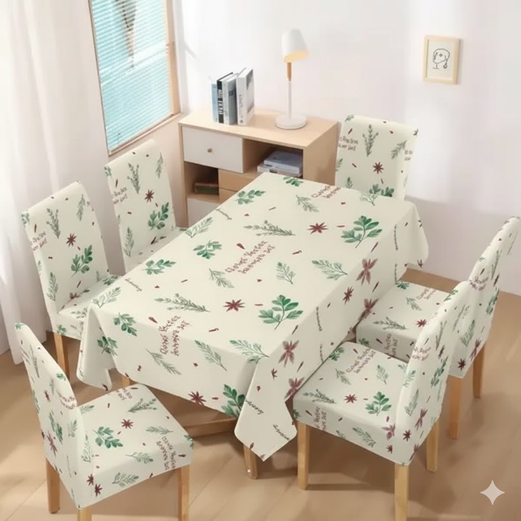 set comedor 7 piezas mantel + 6 fundas de silla campestre - Imagen 2
