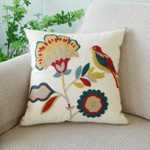 Funda de cojin bordada de lino  45 x 45 cm