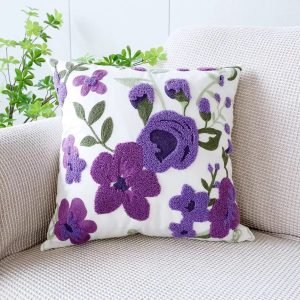 Funda de cojin bordada de lino  45 x 45 cm