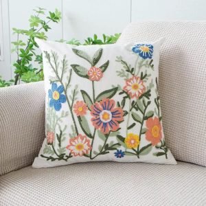 Funda de cojin bordada de lino 45 x 45 cm