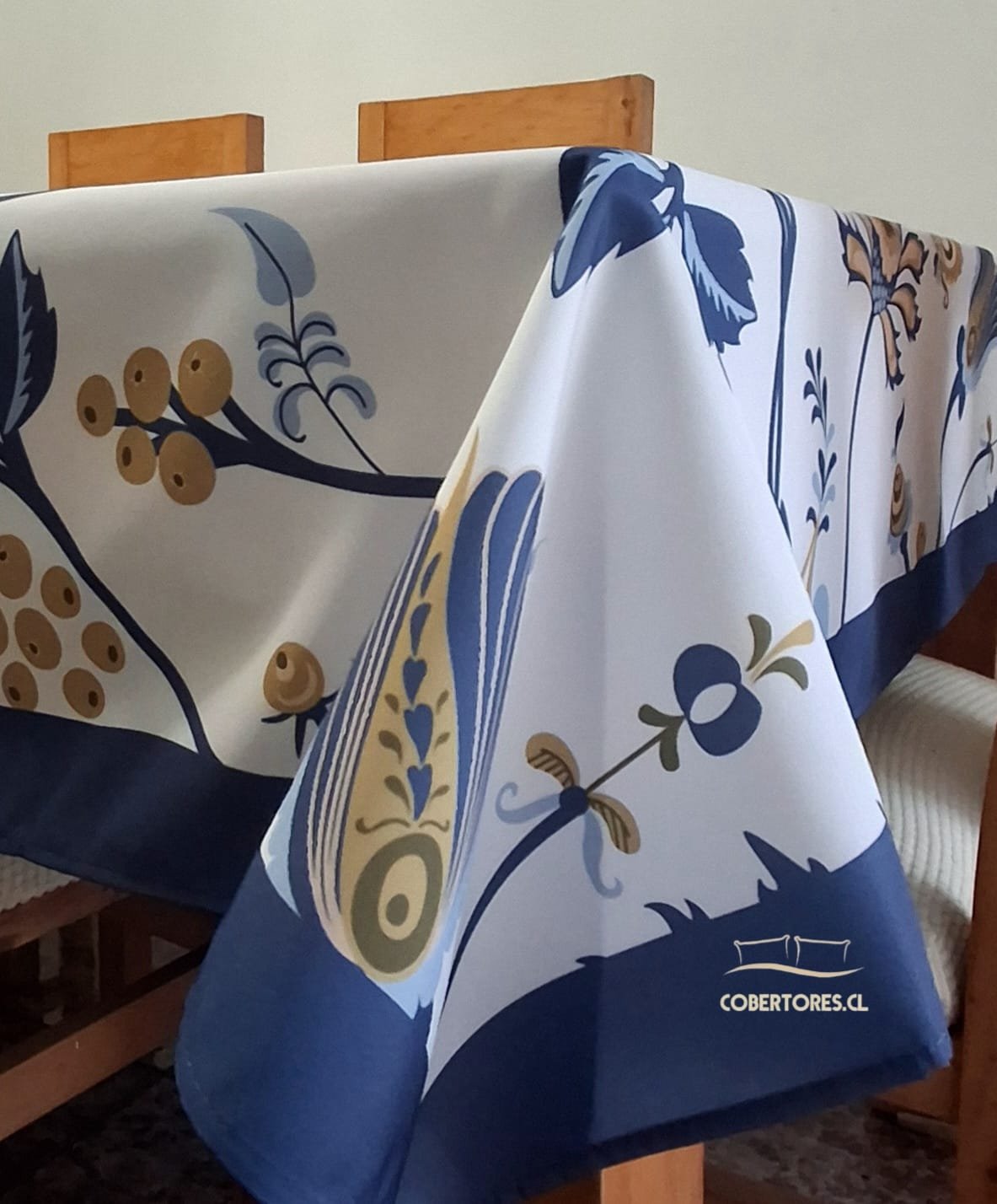 Mantel antimanchas impermeable azul 140 x 220 cm - Imagen 2