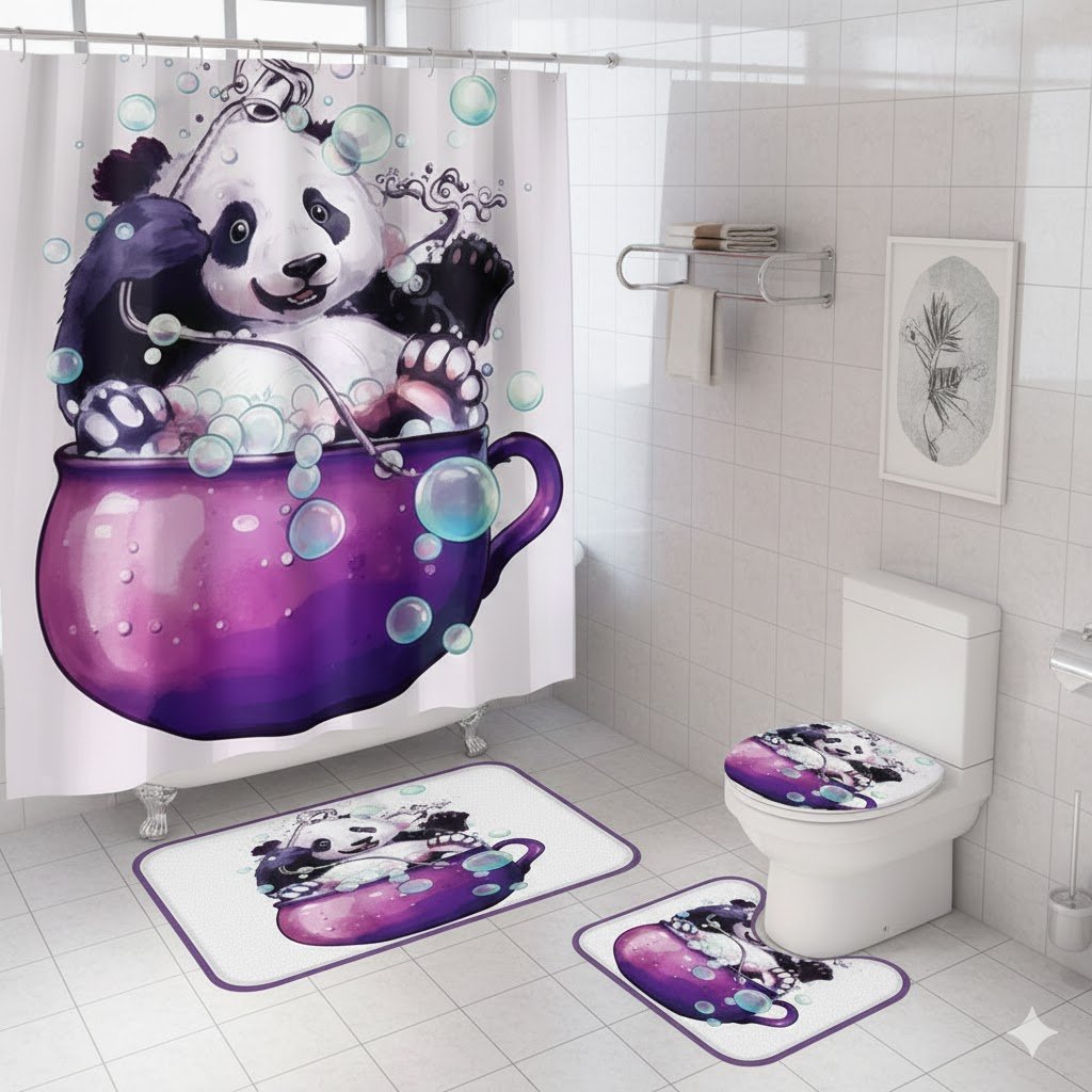 set de baño cuatro piezas impermeable Osito panda