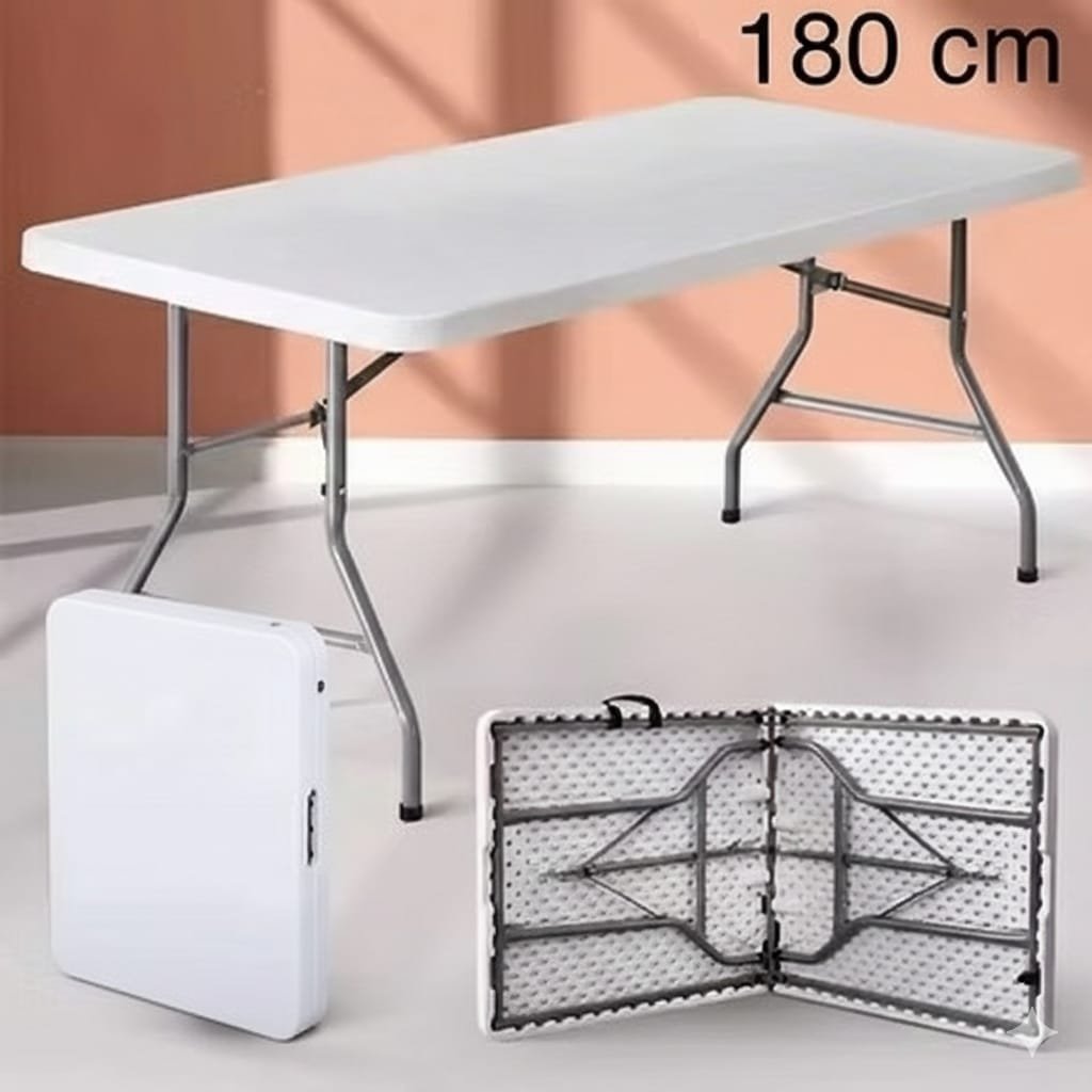 Mesa plegable blanca 180 cm ideal para camping - eventos